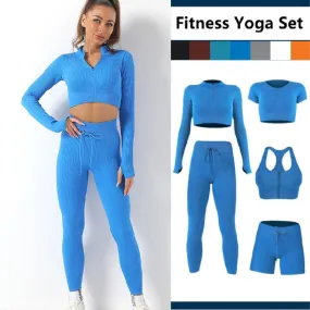 2/3/5Pcs Yoga Set Fitness Shorts Women Outfits Crop Top Long Sleeve Activewear Sports Leggings Gym Set Workout Clothes For Women