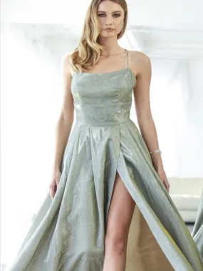 A-line Spaghetti Straps Green Satin Long Prom Dresses,Cheap Prom Dresses,PDY0511