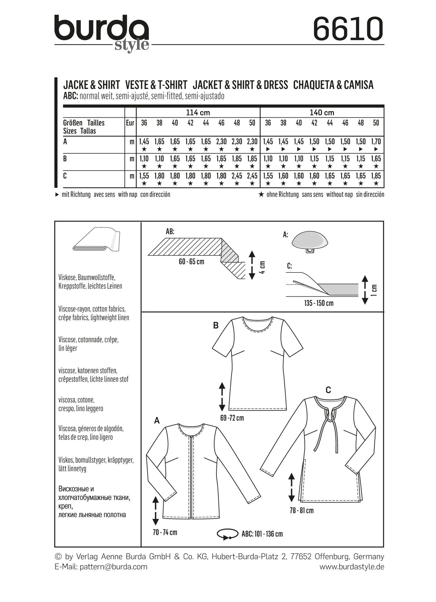 BD6610 Burda Style Pattern 6610 Jacket and Shirt