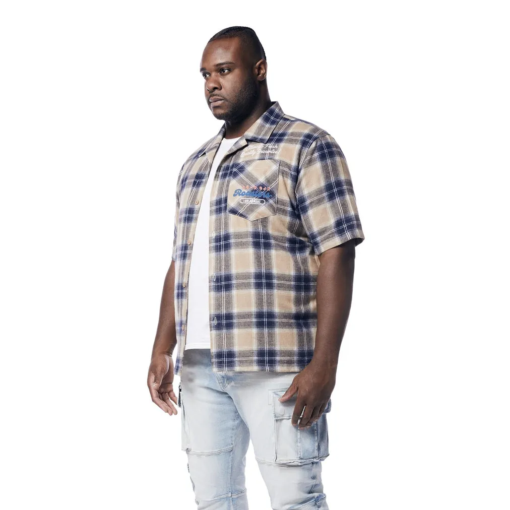 Big and Tall - Patchwork Plaid Shirt - Khaki