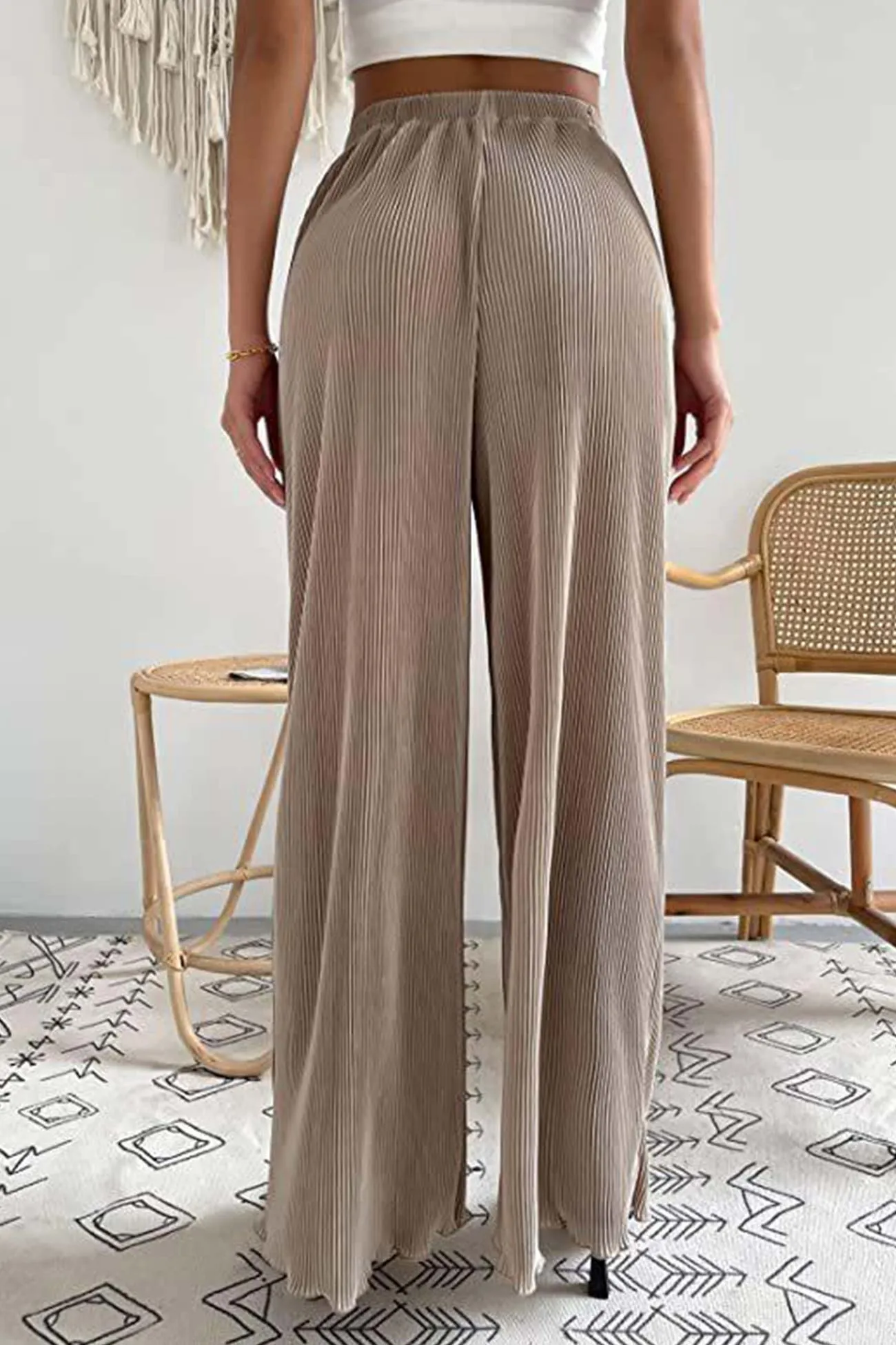 Casual Solid Color Elastic Waist Wide Leg Long Pants