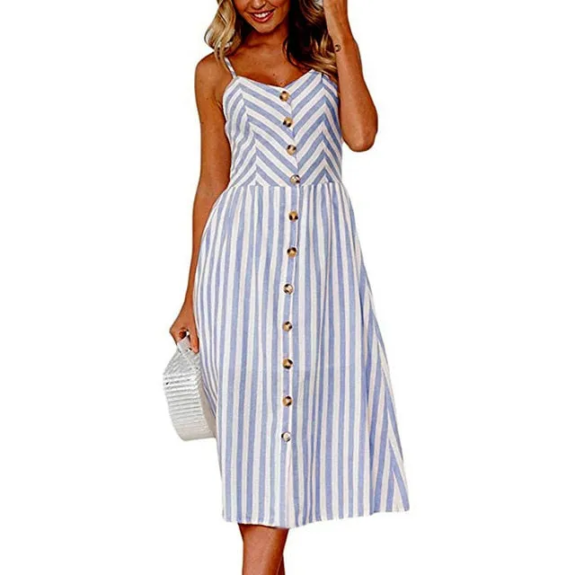 Casual Vintage Sundress Women Summer Dress Backless Floral Beach