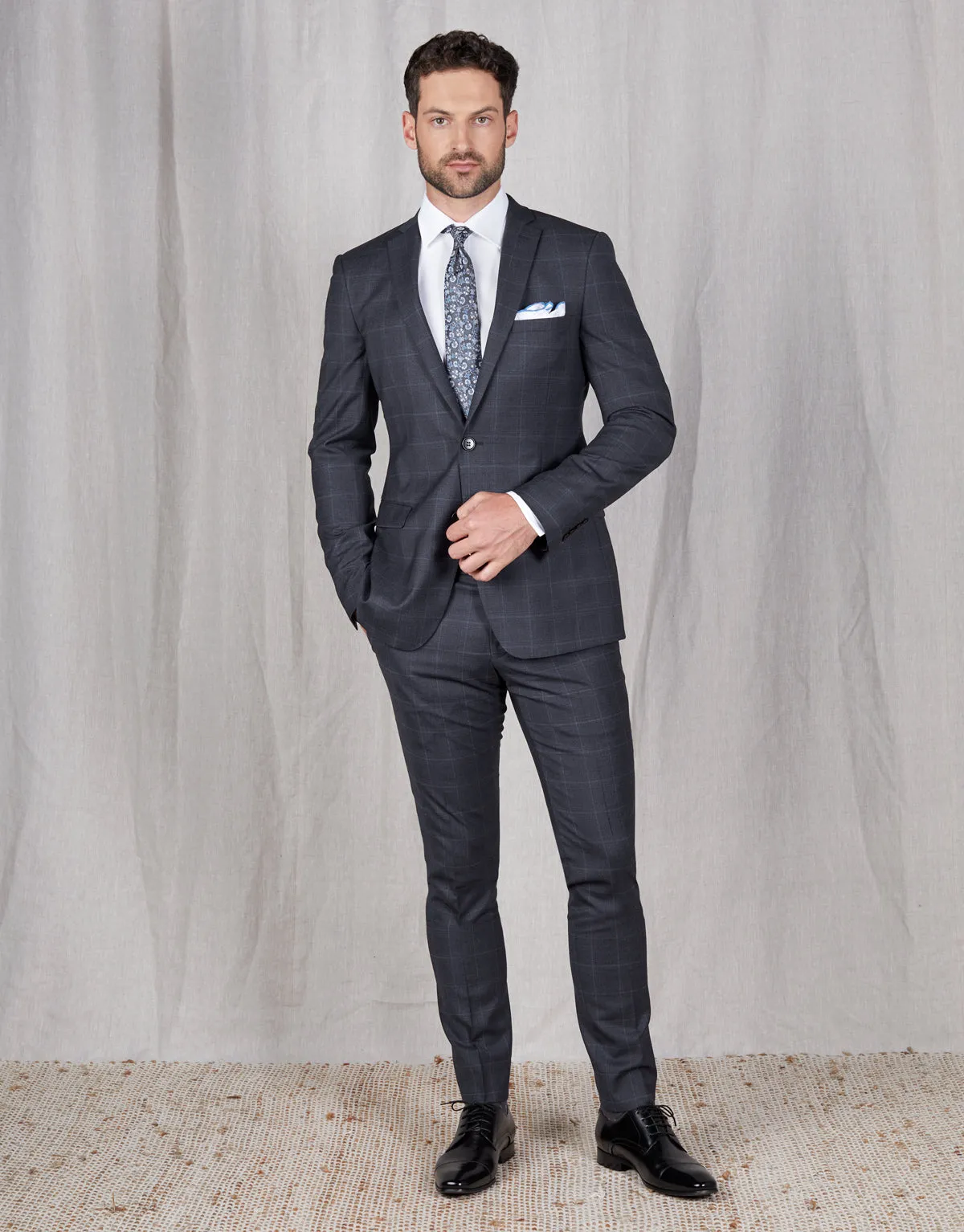 Fresh Navy Check Two Piece Suit