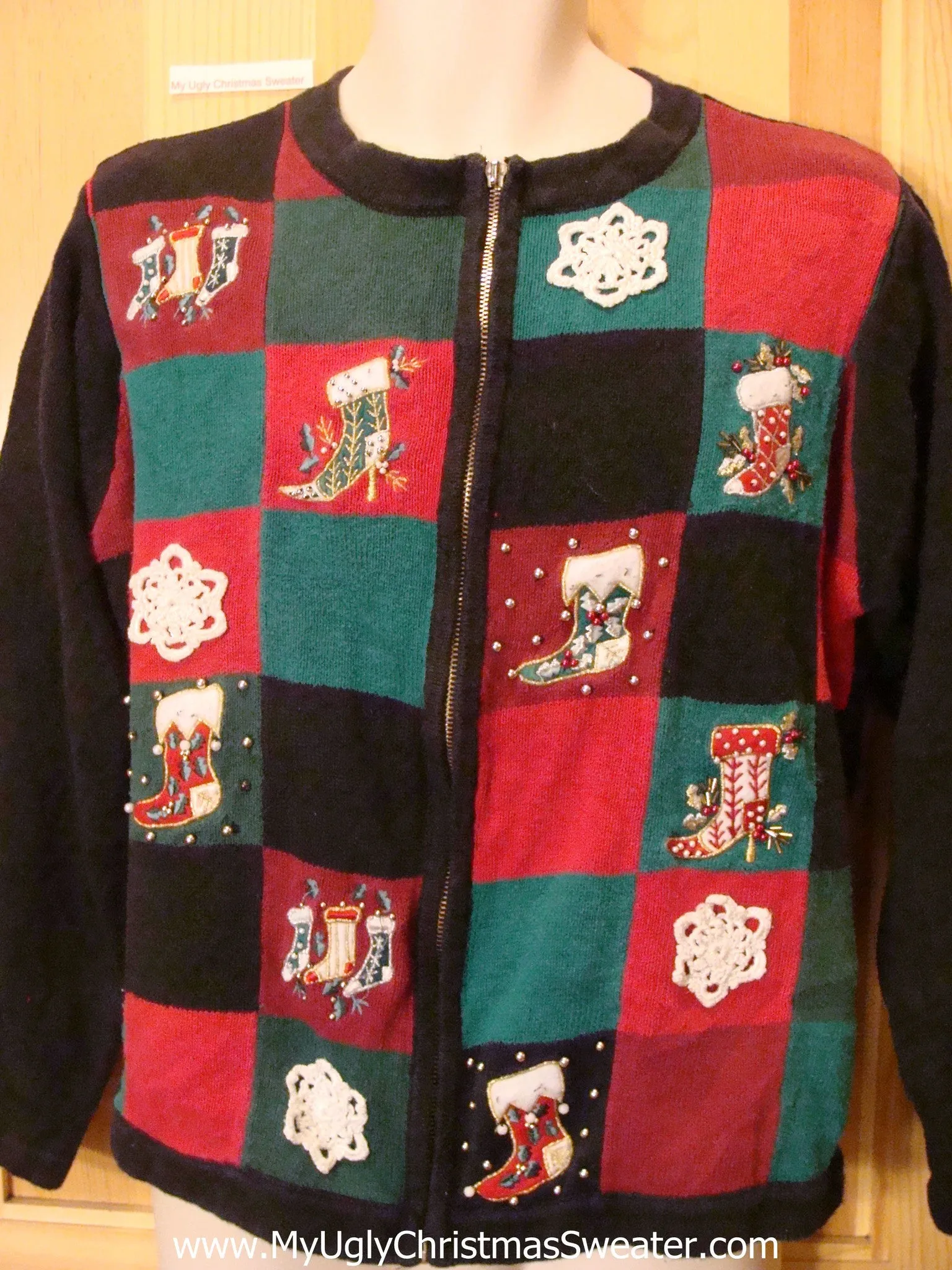 Green, Red, White, Black Funny Ugly Sweater with Stockings