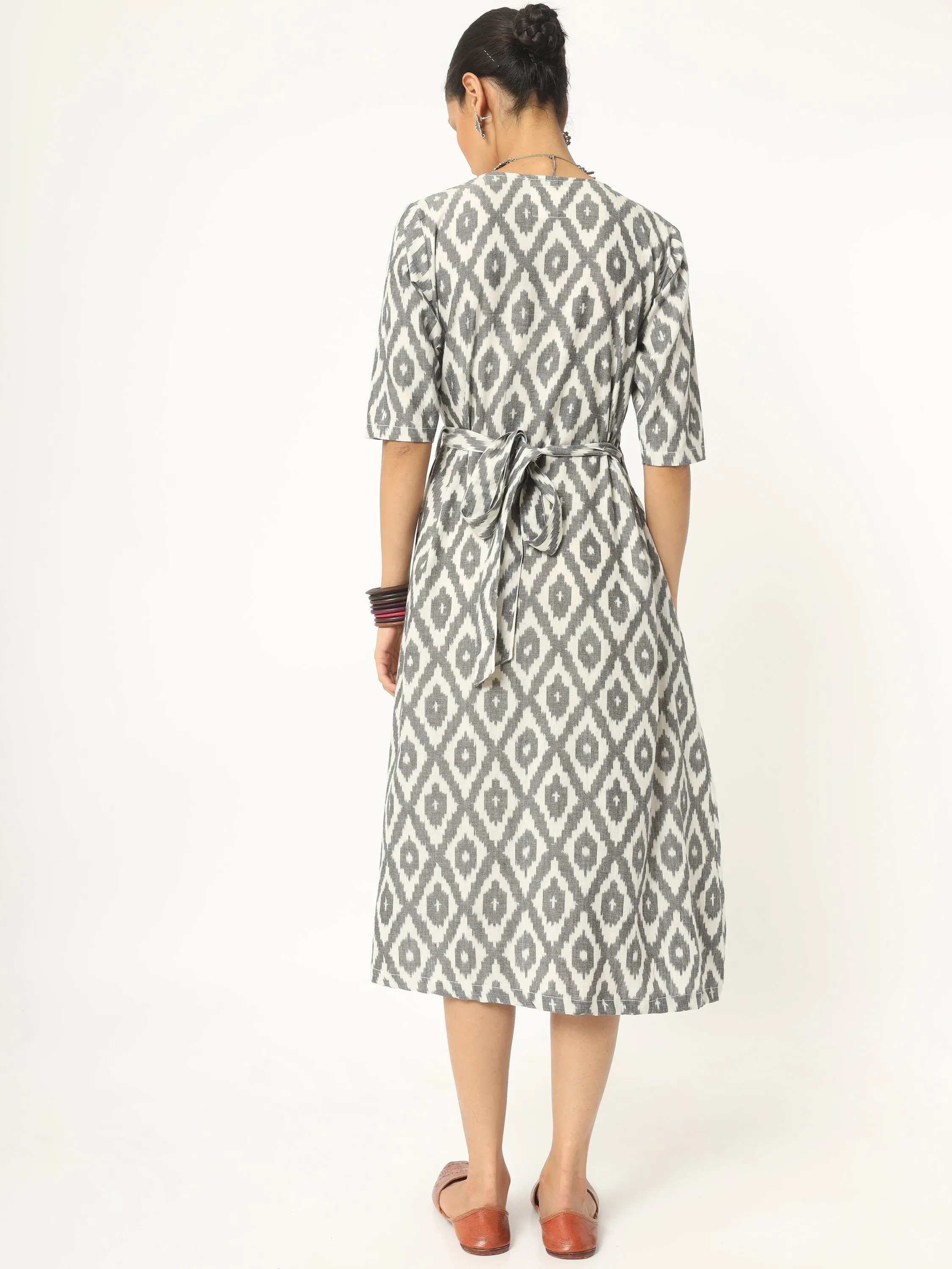 Grey Ikat Wrap Dress