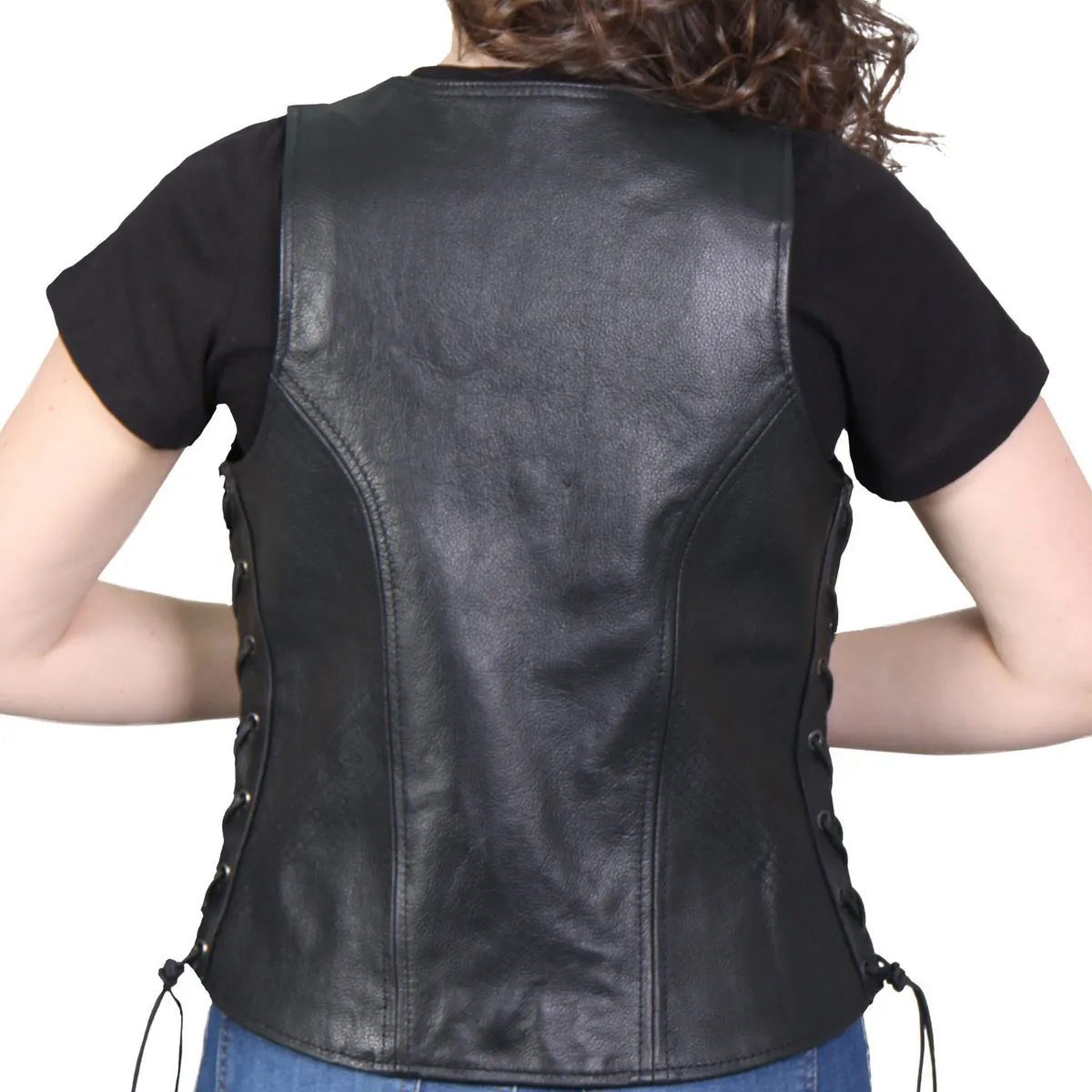 Hot Leathers VSL1010 Ladies Black Lambskin Side Lace Vest