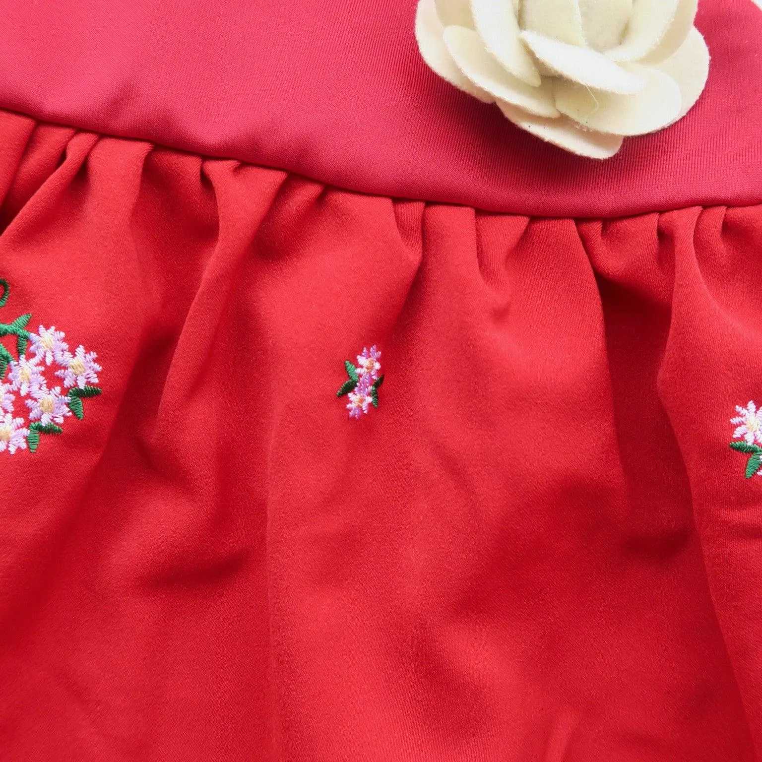 Iris Dress in Red Floral Embroidery