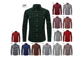 Men Slim Wear Plaid Premium Long Sleeve Double Pocket Flannel Foreign Trade Shirt | M501