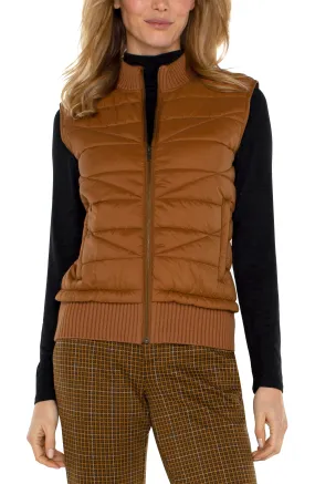 PETITE SLEEVELESS QUILTED FULL ZIP SWEATER VEST