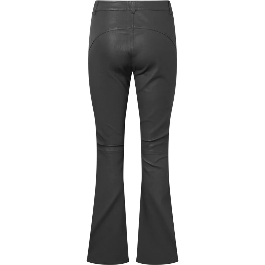 Stretch flare pants in soft leather quality / 50784 - Dark grey