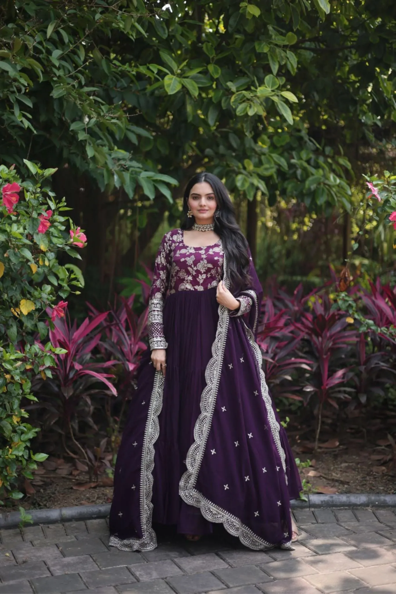 Traditional Elegance Anarkali Gown And Dupatta Set