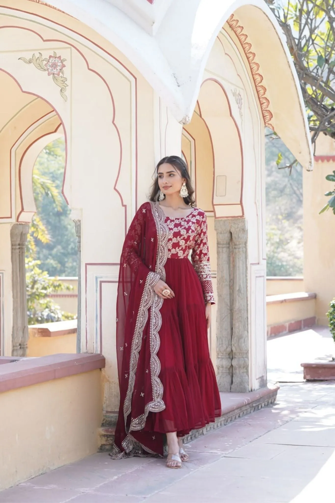 Traditional Elegance Anarkali Gown And Dupatta Set