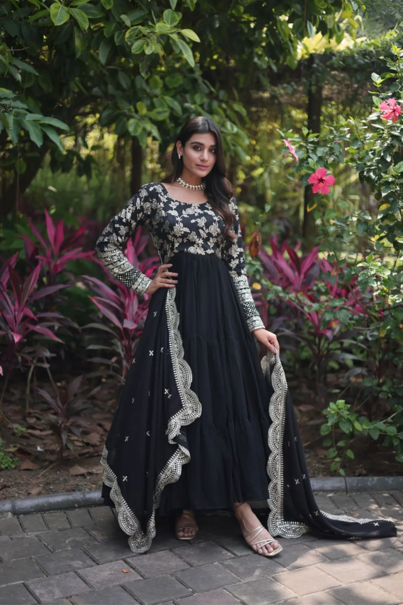 Traditional Elegance Anarkali Gown And Dupatta Set